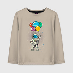 Лонгслив хлопковый детский Космонавт на воздушных шариках, цвет: миндальный