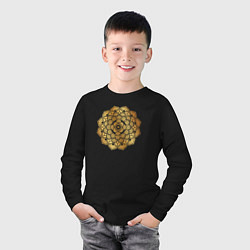 Лонгслив хлопковый детский Золотой узор мандалы, цвет: черный — фото 2