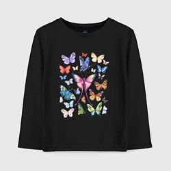 Лонгслив хлопковый детский Волшебные бабочки акварелью, цвет: черный