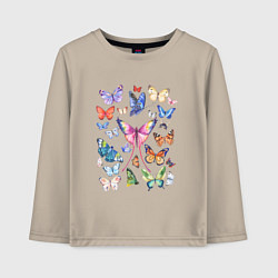 Лонгслив хлопковый детский Волшебные бабочки акварелью, цвет: миндальный