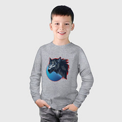 Лонгслив хлопковый детский Морда ночного волка, цвет: меланж — фото 2