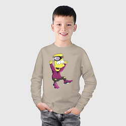 Лонгслив хлопковый детский Барт Симпсон в прыжке, цвет: миндальный — фото 2