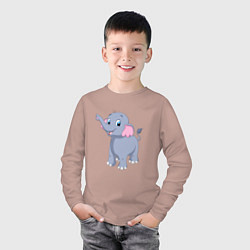 Лонгслив хлопковый детский Веселый серый слоник, цвет: пыльно-розовый — фото 2