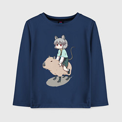 Лонгслив хлопковый детский Nazrin - Touhou riding a capybara, цвет: тёмно-синий