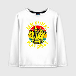 Лонгслив хлопковый детский Настоящие геймеры играют в шахматы, цвет: белый
