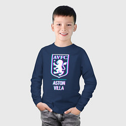 Лонгслив хлопковый детский Aston Villa FC в стиле glitch, цвет: тёмно-синий — фото 2