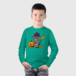 Лонгслив хлопковый детский Единорог наряжен на Хэллоуин, цвет: зеленый — фото 2
