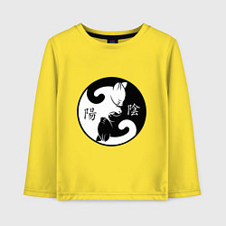 Лонгслив хлопковый детский Инь-Янь коты с иероглифами, цвет: желтый