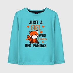 Лонгслив хлопковый детский Просто девочка которая любит красных панд, цвет: бирюзовый