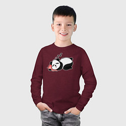 Лонгслив хлопковый детский Дрыхнущая панда, цвет: меланж-бордовый — фото 2