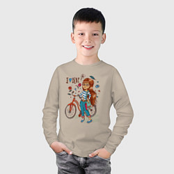 Лонгслив хлопковый детский Девушка с велосипедом, цвет: миндальный — фото 2