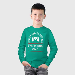 Лонгслив хлопковый детский Cyberpunk 2077: пришел, увидел, победил, цвет: зеленый — фото 2