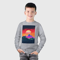 Лонгслив хлопковый детский Синтвейв горы на закате, цвет: меланж — фото 2