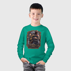 Лонгслив хлопковый детский Атрей и Кратос GoW Ragnarok, цвет: зеленый — фото 2