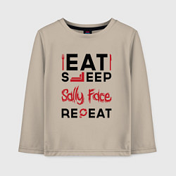 Лонгслив хлопковый детский Надпись: eat sleep Sally Face repeat, цвет: миндальный