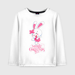 Лонгслив хлопковый детский Cute bunny, merry Christmas, цвет: белый