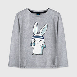 Лонгслив хлопковый детский Прикольный зайчишка пауэрлифтер, цвет: меланж