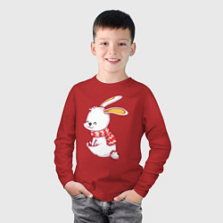Лонгслив хлопковый детский Милый зайчик в шарфе, цвет: красный — фото 2
