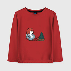 Лонгслив хлопковый детский Снеговик с елкой, цвет: красный