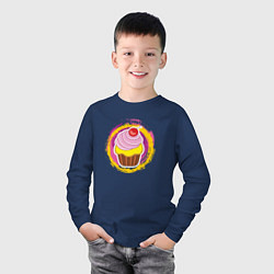 Лонгслив хлопковый детский Мультяшный сладкий капкейк, цвет: тёмно-синий — фото 2