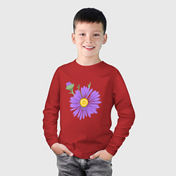 Лонгслив хлопковый детский Фиолетовый цветок, цвет: красный — фото 2