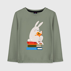Лонгслив хлопковый детский Читающий кролик на книгах, цвет: авокадо
