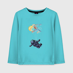Лонгслив хлопковый детский Космические путешествия, цвет: бирюзовый
