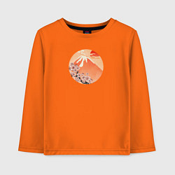 Лонгслив хлопковый детский Ветвь сакуры и вулкан, цвет: оранжевый