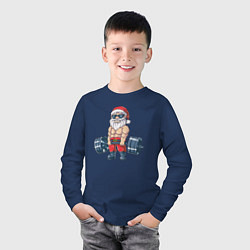 Лонгслив хлопковый детский Санта силач, цвет: тёмно-синий — фото 2