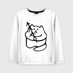 Лонгслив хлопковый детский Котик с елкой, цвет: белый