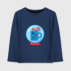 Лонгслив хлопковый детский Зимний сладкий горячий напиток, чашка и карамель, цвет: тёмно-синий