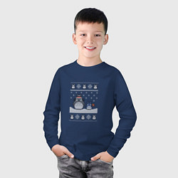 Лонгслив хлопковый детский Новогодние тоторики - ugly sweater, цвет: тёмно-синий — фото 2