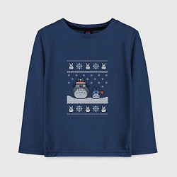 Лонгслив хлопковый детский Новогодние тоторики - ugly sweater, цвет: тёмно-синий