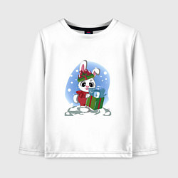 Лонгслив хлопковый детский Rabbit with a New Years gift, цвет: белый
