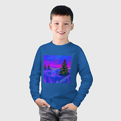 Лонгслив хлопковый детский Новогодний пейзаж с ёлкой, цвет: синий — фото 2