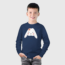 Лонгслив хлопковый детский Зайка с цветком, цвет: тёмно-синий — фото 2