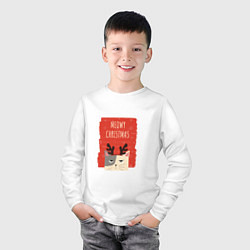 Лонгслив хлопковый детский Meowy christmas, цвет: белый — фото 2