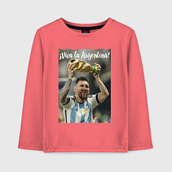 Лонгслив хлопковый детский Lionel Messi - world champion - Argentina, цвет: коралловый