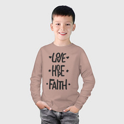 Лонгслив хлопковый детский Love hope faith, цвет: пыльно-розовый — фото 2