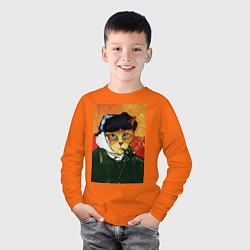 Лонгслив хлопковый детский Кот Ван Гога портрет с отрезанным ухом - пародия, цвет: оранжевый — фото 2