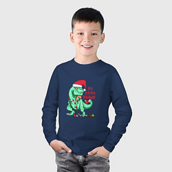 Лонгслив хлопковый детский Raawr dinosaur, цвет: тёмно-синий — фото 2