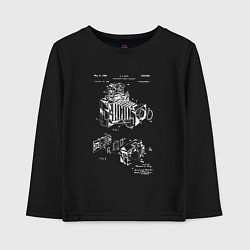 Лонгслив хлопковый детский Патент винтажной фотокамеры Vintage Camera Patent, цвет: черный