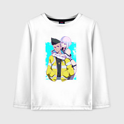 Лонгслив хлопковый детский Дэвид и Люси обнимаются, цвет: белый