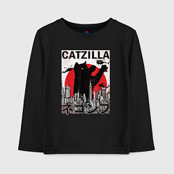 Лонгслив хлопковый детский Catzilla in Tokyo мем, цвет: черный