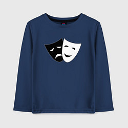 Лонгслив хлопковый детский Театральные маски грусти и радости, цвет: тёмно-синий