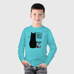 Лонгслив хлопковый детский Кот Бегемот и примус, цвет: бирюзовый — фото 2