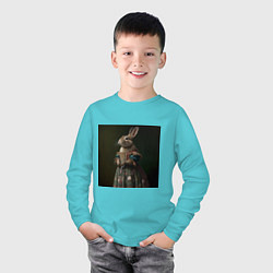 Лонгслив хлопковый детский Мода и кролик, цвет: бирюзовый — фото 2