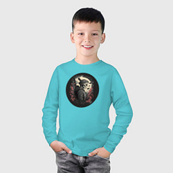 Лонгслив хлопковый детский Самурай с черепом, цвет: бирюзовый — фото 2