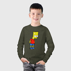 Лонгслив хлопковый детский Недовольный Барт, цвет: меланж-хаки — фото 2