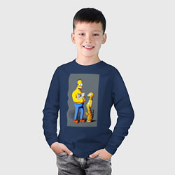 Лонгслив хлопковый детский Homer Simpson and cats - нейросеть арт, цвет: тёмно-синий — фото 2